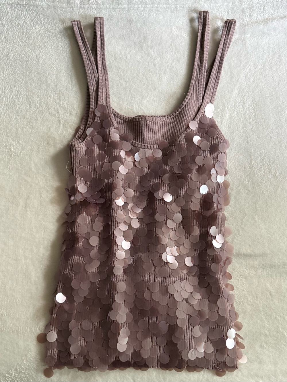 Laundry By Shelli Segal Mauve Sequin Ribbed Tank